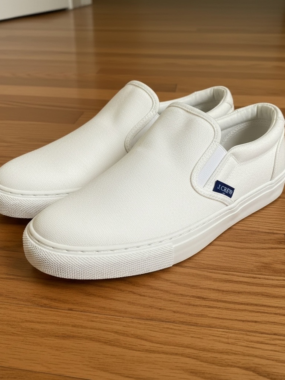 NWT J. Crew Bright White Slip-On Canvas Sneakers Loafers Size 8